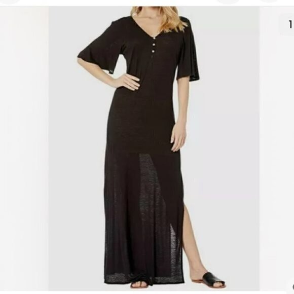 Amuse Society Womens Black V-Neck Padma Short Sleeve Maxi Knit Dress Size XS - Picture 6 of 12